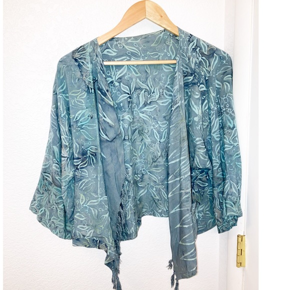 BATIK Handmade Shrug in Teal / muted turquoise Lightweight SZ: Large - Picture 1 of 6